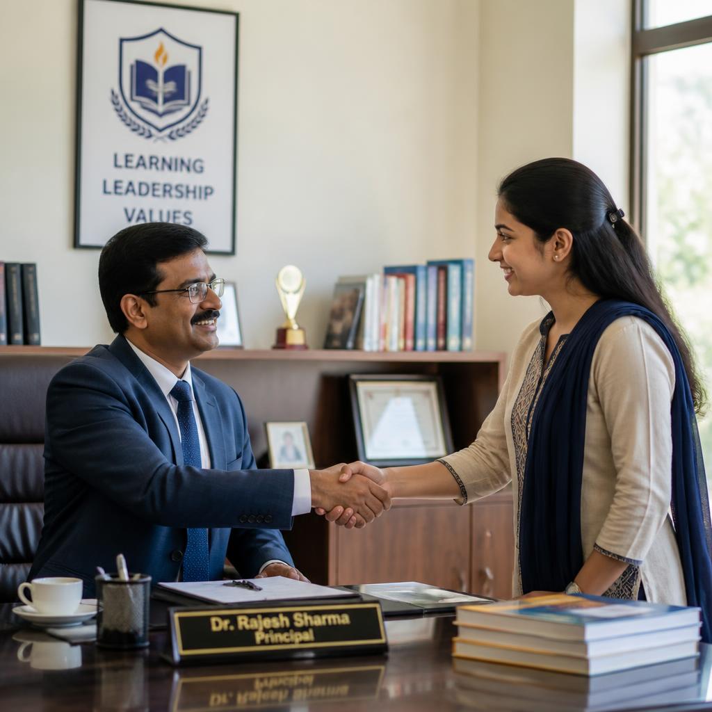 Principal welcoming new teacher hire